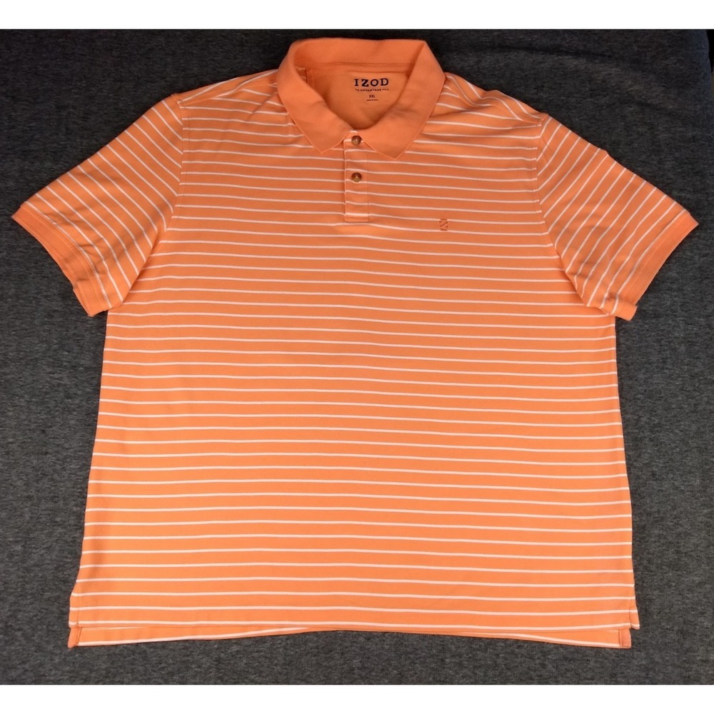 IZOD Advantage Polo Shirt Mens‎ XXL Orange Sherbet Striped Short Sleeve 2XL Logo